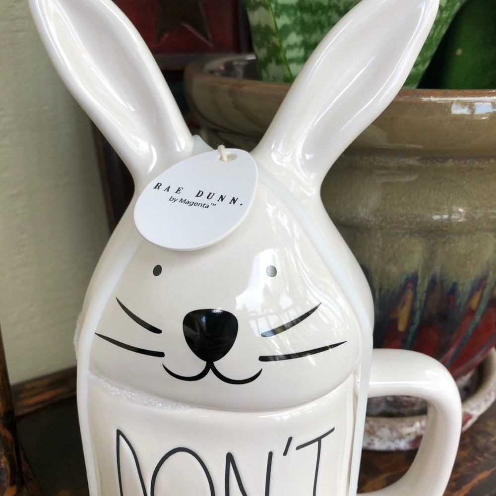 Rae Dunn DON'T WORRY BE HOPPY Bunny Mug and Topper - Picture 2 of 5